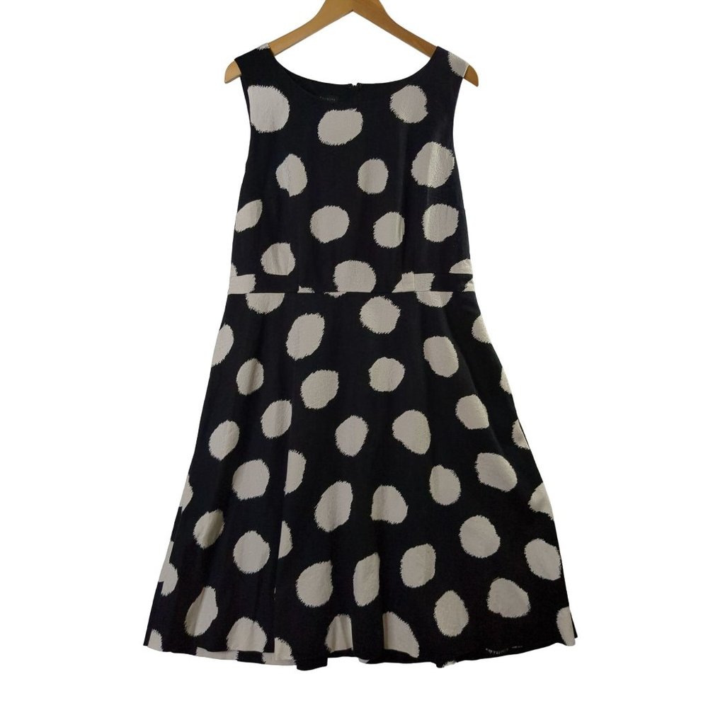 Talbots Dress Womens 16 A-Line Sleeveless Black White Polkadot Pockets Lined